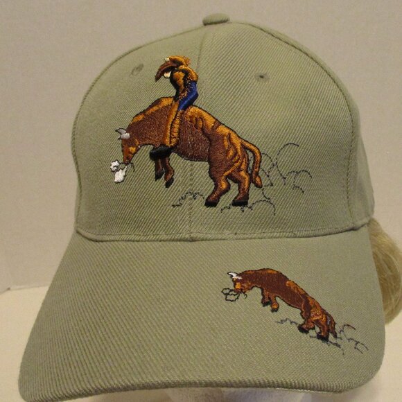Santo Cap Rodeo Bull Cowgirl NEW Tan Brown Black Embroidered Vintage 1997 Hat - Picture 1 of 10